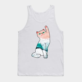 Sandy Beach Funky Kitty Cat Tank Top